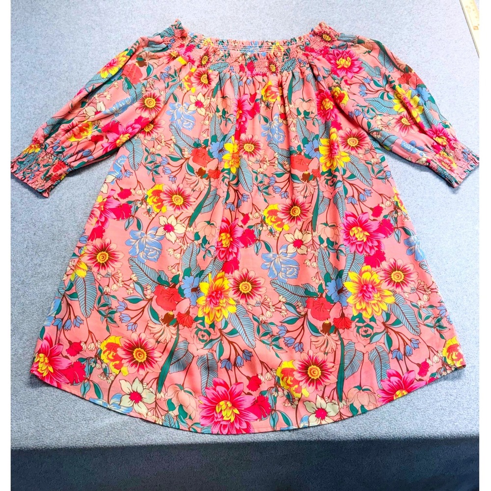 Umgee Blouse Womens Large Pink Floral Off The Shoulder Smocked Boho Flowy Top